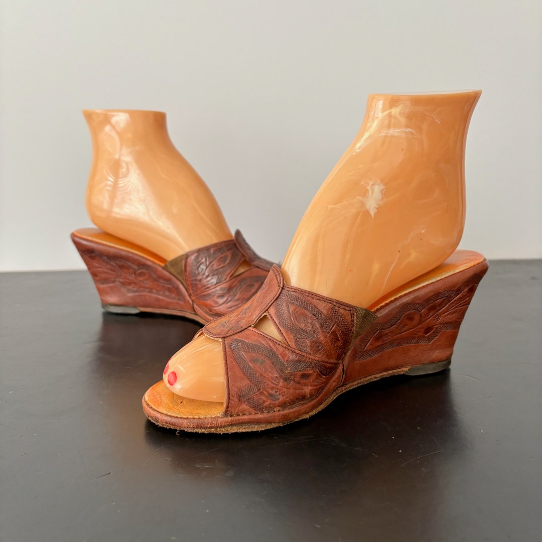 tooled leather wedges