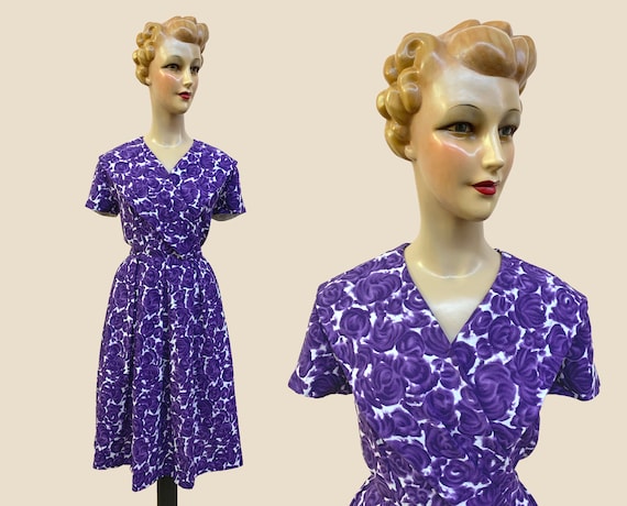 1950s Purple Swing Dress | Size Medium