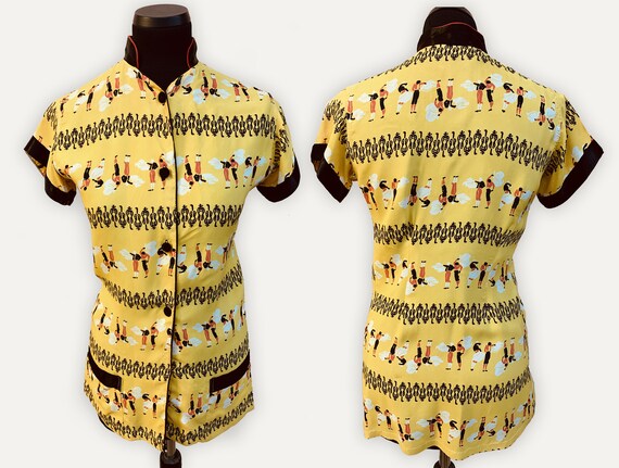 1940s Yellow Silk Rayon Tea Timer with Matador and
