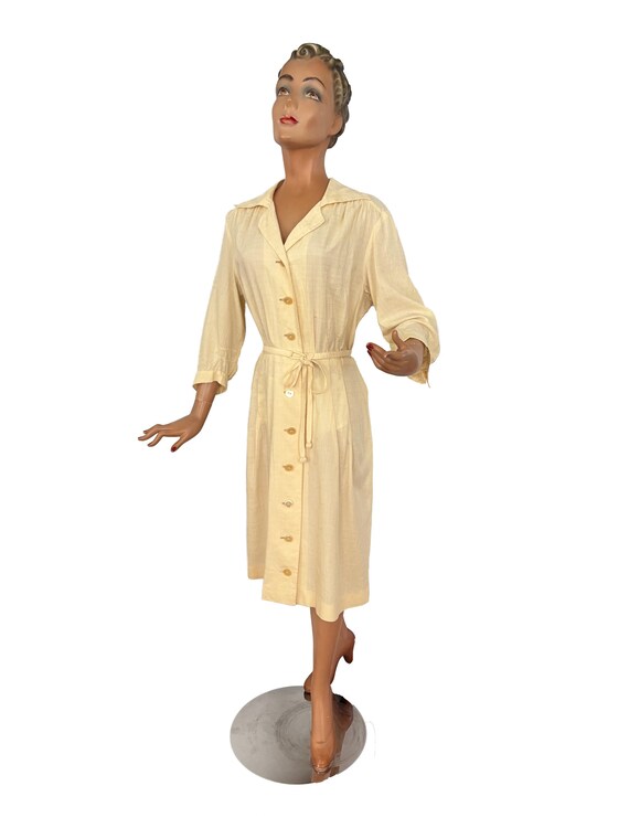 XL | 1950s Structured Cream Cotton Shirt Dress