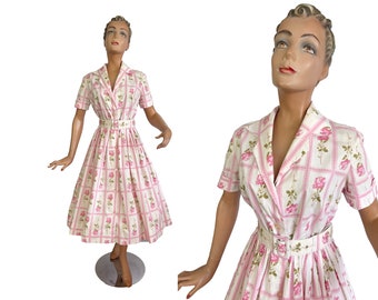 1950s Roses Cotton Swing Dress | Size XXL