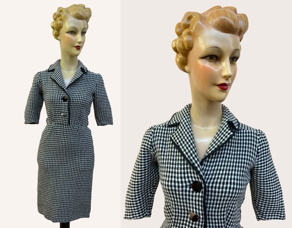 1950s / 1960s Black and White Wool Checked Pencil