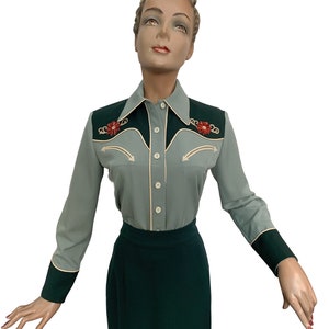 Mary Lou 1940s Style Women&#39;s Western Blouse Green - Made to Order