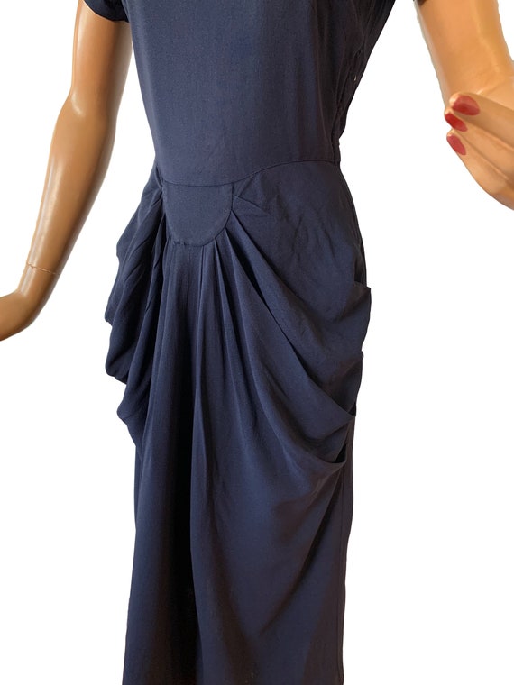 1940s Blue Crepe Draped Dress | Size Small/Medium - image 7