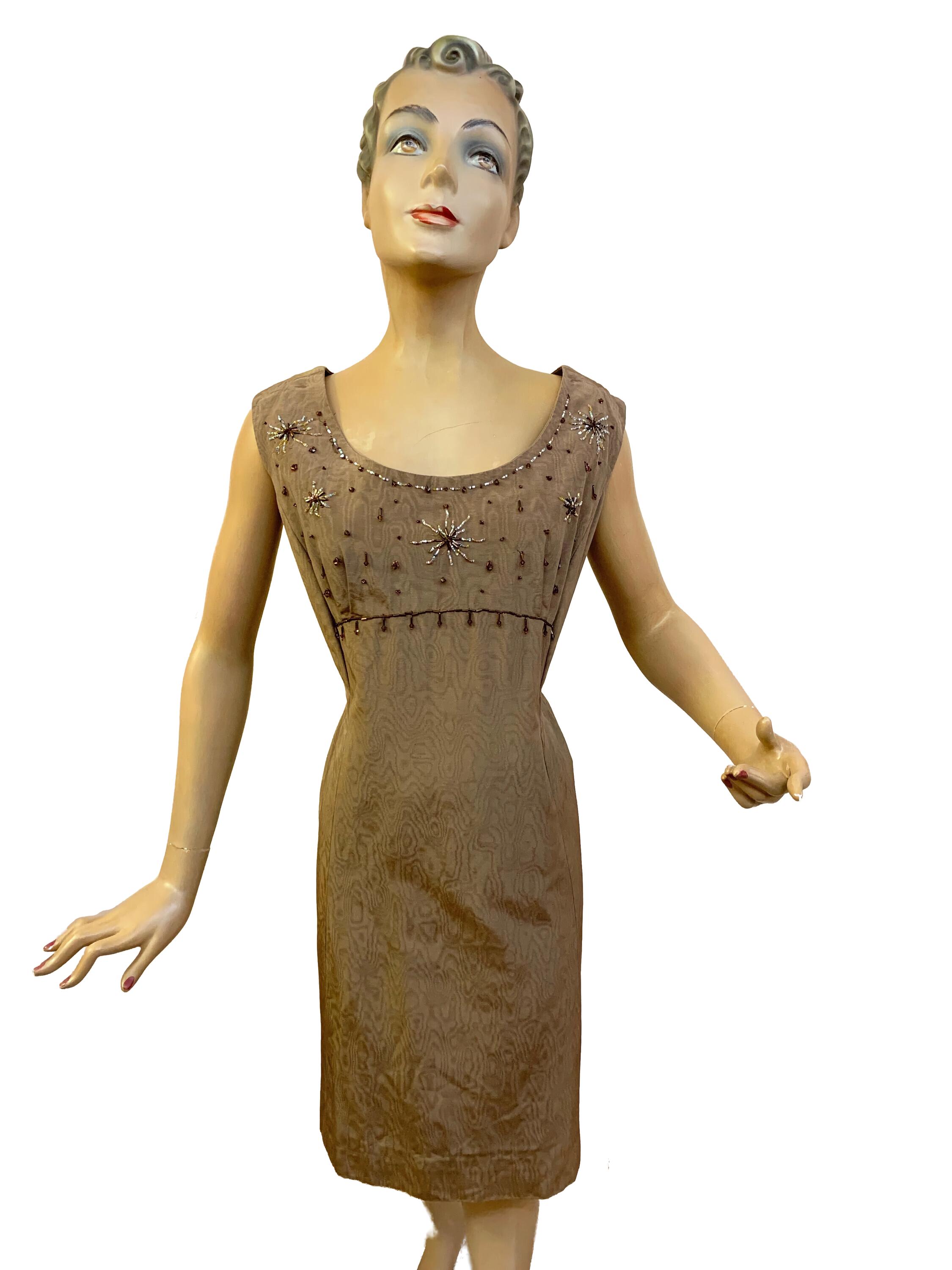 1960s Taffeta Beaded Moiré Dress | XL - Etsy