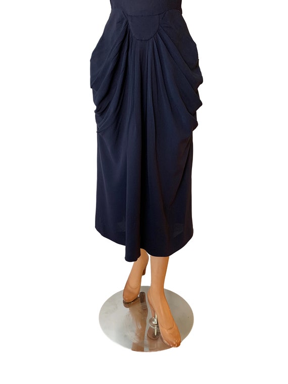 1940s Blue Crepe Draped Dress | Size Small/Medium - image 3