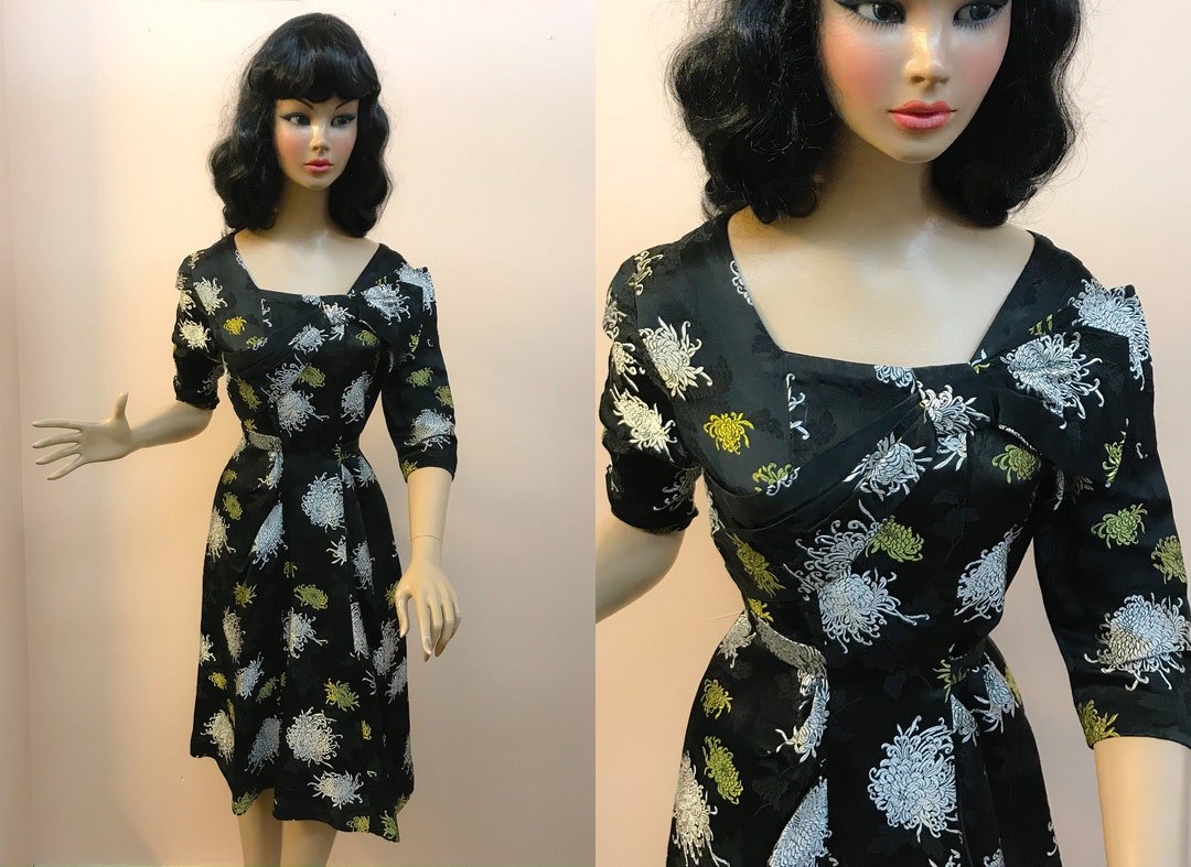 1950s Black Evening Dress W. Chinese Print Size XS - Etsy