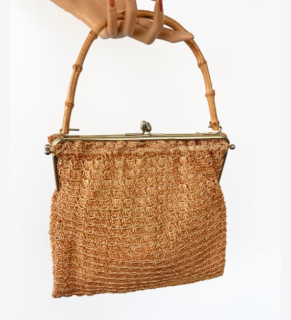 1950s/60s Raffia Bamboo Handle Handbag - Etsy
