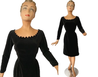 1950s Velvet Scalloped Collar Dress | Size Extra Small