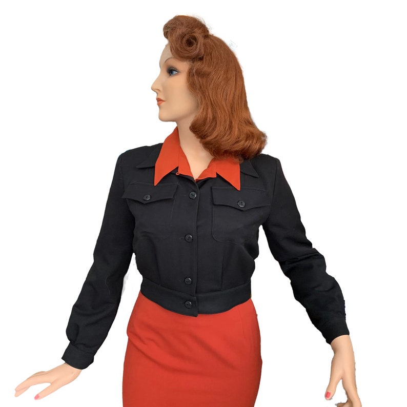 1940s Coats & Jackets Fashion History     Katherine 1940s Bomber Jacket Black  AT vintagedancer.com