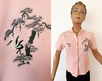 1940s/50s Asian Style Embroidery Blouse | Size Small