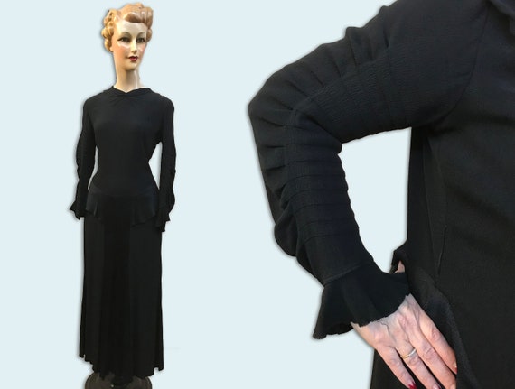 1920s/1930s Old Hollywood Glamour Style Black Crep