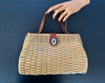 1950s/60s Plastic Wicker and Leather Handbag