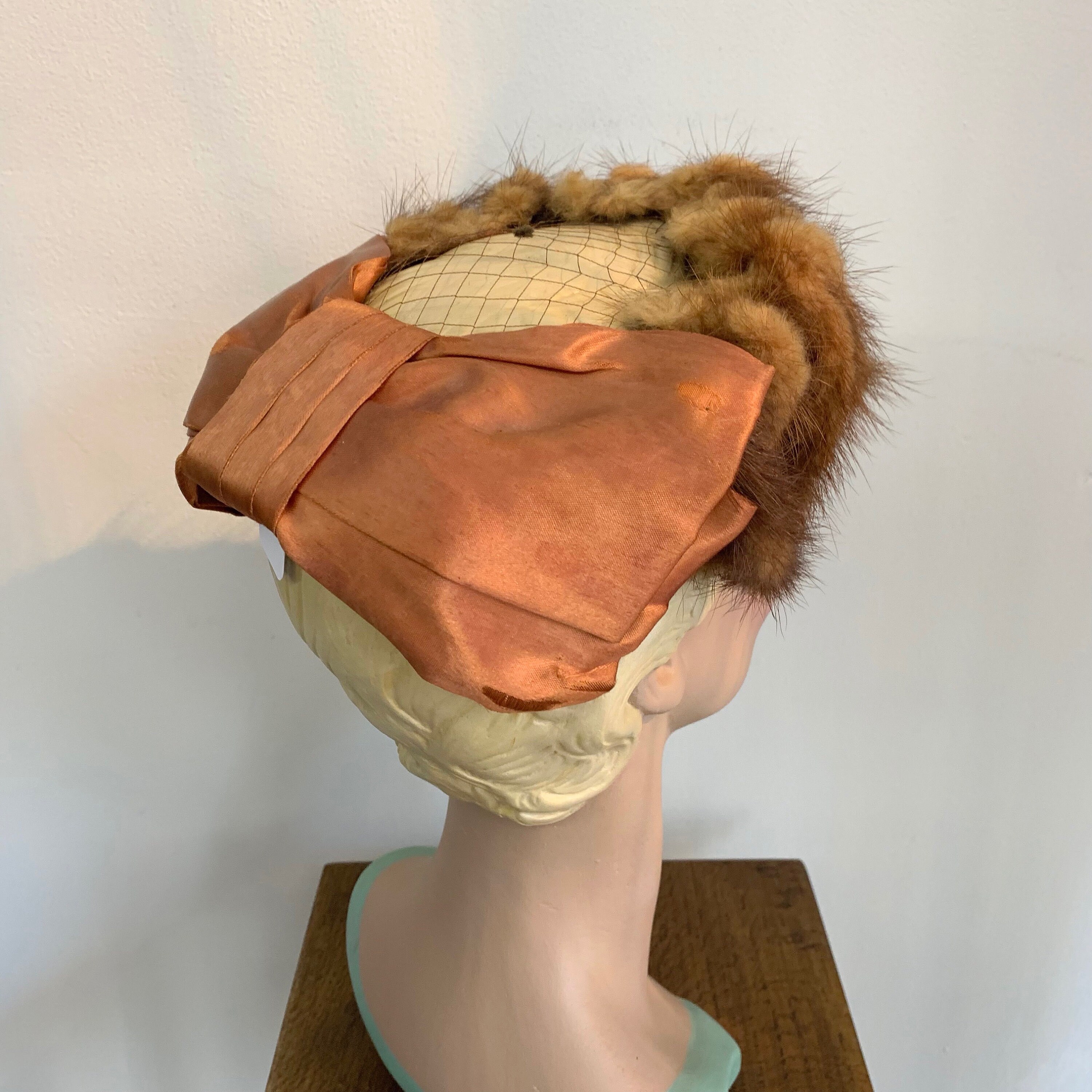 1950s Fur Veil Fascinator Copper Brown - Etsy