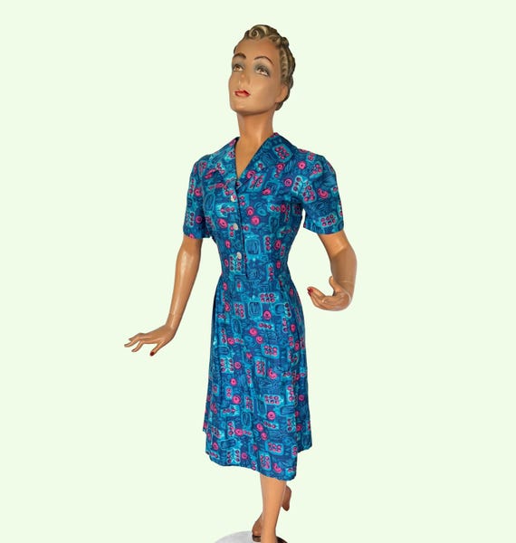 white christmas dresses 1950s Rhinestone Floral Cotton Shirtwaist Dress main image 1
