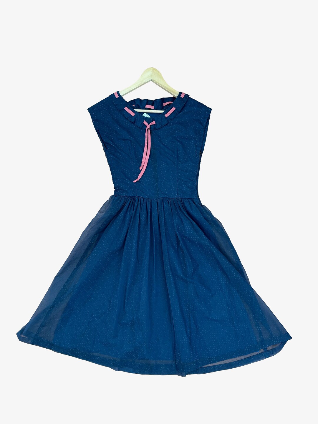 1960s Blue Red Polka Dot Scarf Dress | XS/S