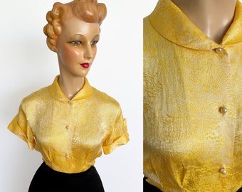 Blusa brocada estilo asiático de oro amarillo de los años 1950/60 | Tamaño pequeño/mediano