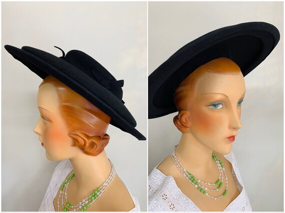 1940s Black Felt Cartwheel Hat