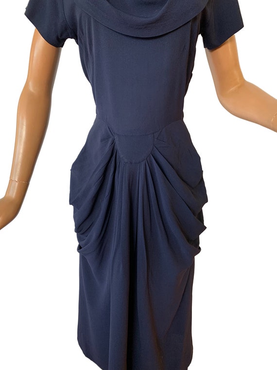 1940s Blue Crepe Draped Dress | Size Small/Medium - image 5