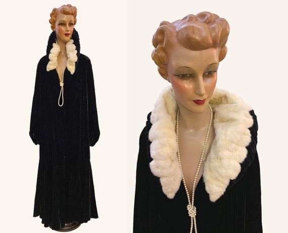 Antique 1920s Black Velvet Opera Coat