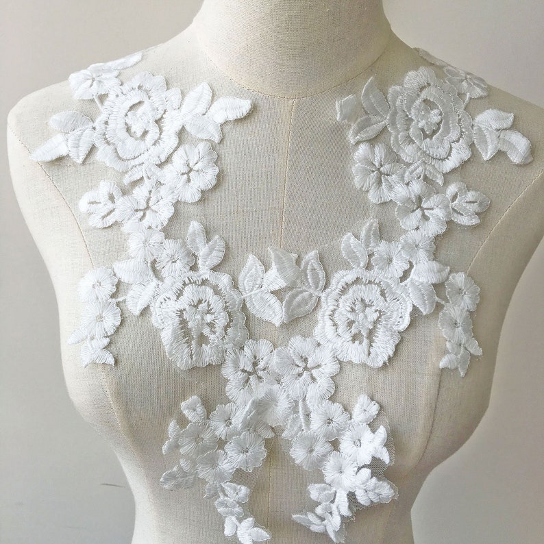 Bridal Lace Applique Floral Soft Wedding Motif Ivory Lace Applique Trim 1 Pair