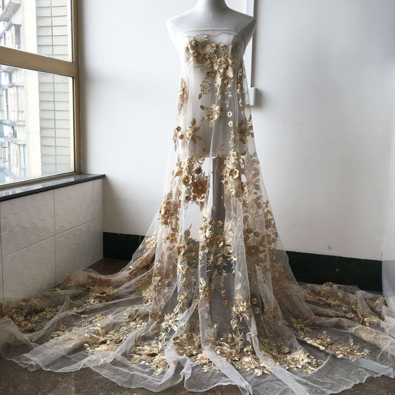 Blossom Bridal Gown DIY Lace Fabric Corded Embroidery Wedding Dress Fabric 1 Y