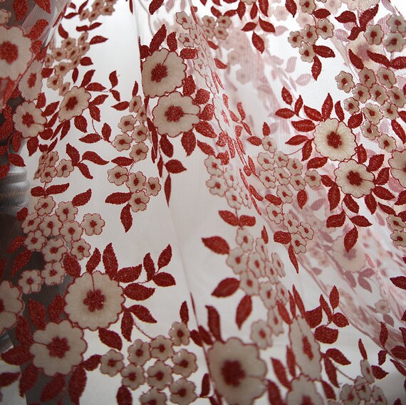 Tissu rouge fleur mouture mariage fleur broderie dentelle gaze mariage mouture dentelle élégant 53 pouces de largeur pour robe robe vendu par yard 362c47 Tissu rouge fleur mouture mariage fleur broderie dentelle gaze mariage mouture dentelle élégant 53 pouces de largeur pour robe robe vendu par yard 362c47
