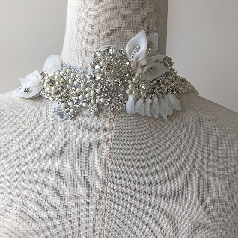 Bridal Dress DIY Applique Rhinestone Wedding Applique Diamante Trim Beaded Motif