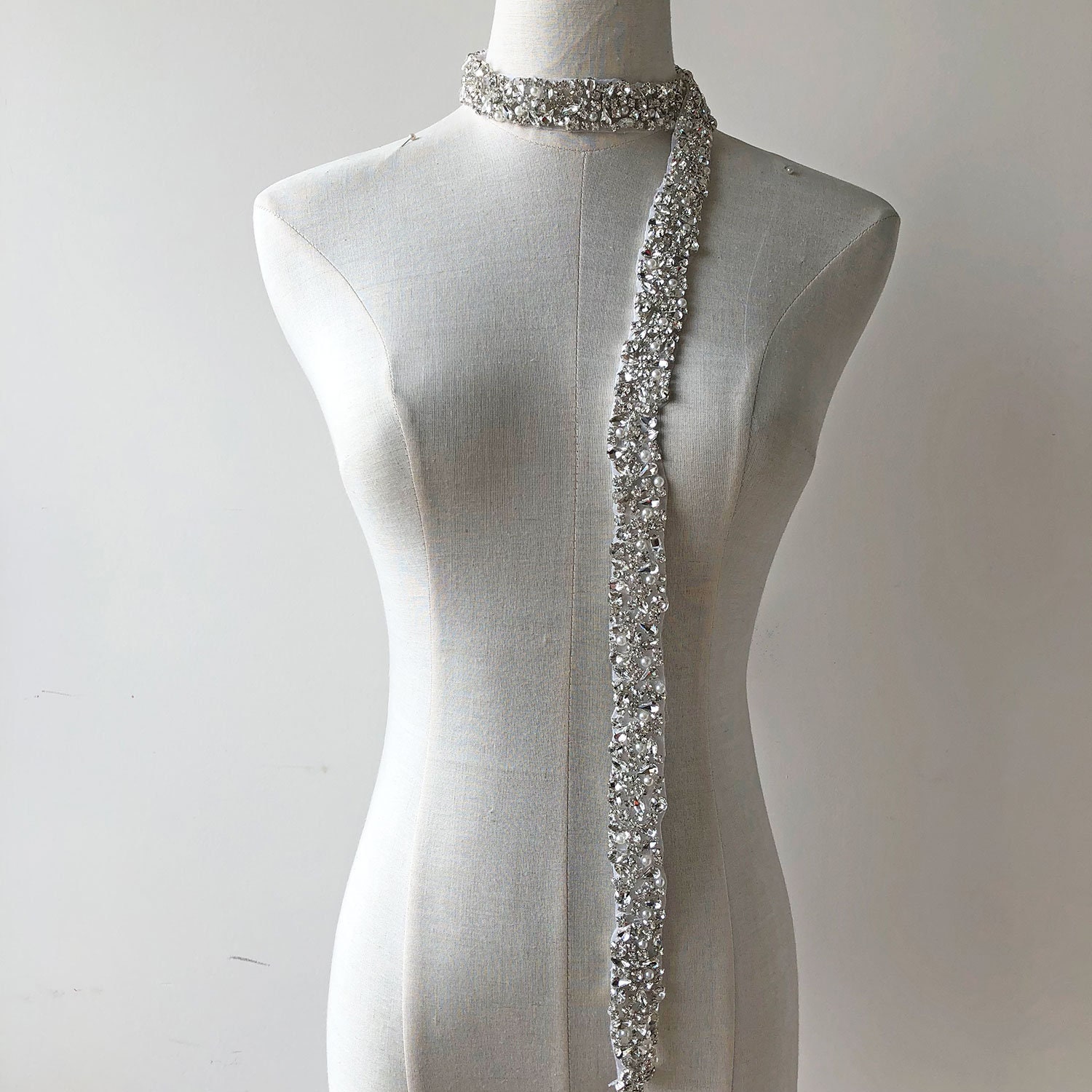 DIY Rhinestone Trim Crystal Chain Beaded Applique Sew Wedding Bridal Dress Party
