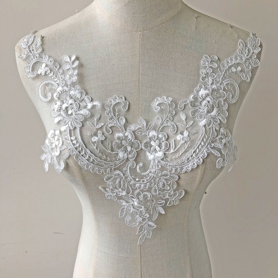 Flower Lace Trim V Neck Collar Applique Patch Wedding Dress