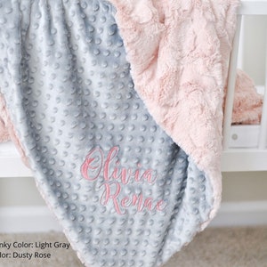 Personalized Pink Minky Baby Blanket: Embroidered Name, Soft and Cozy Newborn Gift
