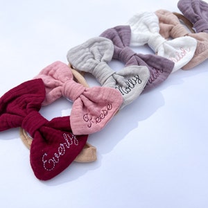 Personalized Baby Bow Headband: Embroidered Name, Newborn Monogramed Girl Gift