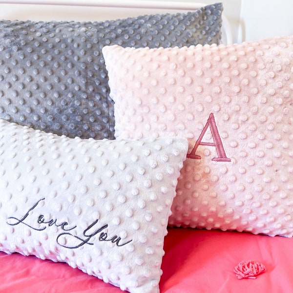 Personalized Minky Pillowcase, Toddler Pillow, Soft Textured Minky Dot Pillow, Custom Kids Soft Pillow Cover, Travel Pillow, Dimple Dot