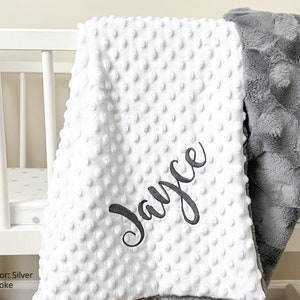 Dark Gray Minky Baby Blanket, Super Soft Blanket, Personalized Baby Blanket with name, Fuzzy Blanket, Newborn Blanket, Embroidered Blanket
