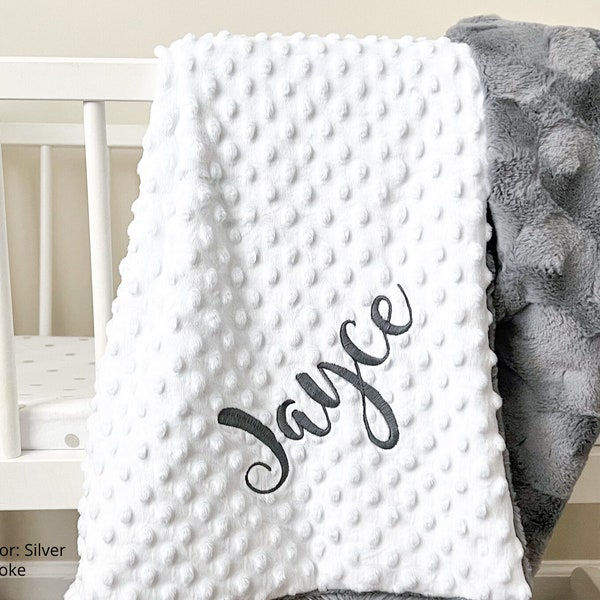 Dark Gray Minky Baby Blanket, Super Soft Blanket, Personalized Baby Blanket with name, Fuzzy Blanket, Newborn Blanket, Embroidered Blanket