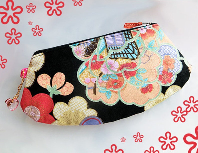Japanese Sakura Zipper Purse, Clutch Purse, Cosmetic Purse, Pencil Case image 1