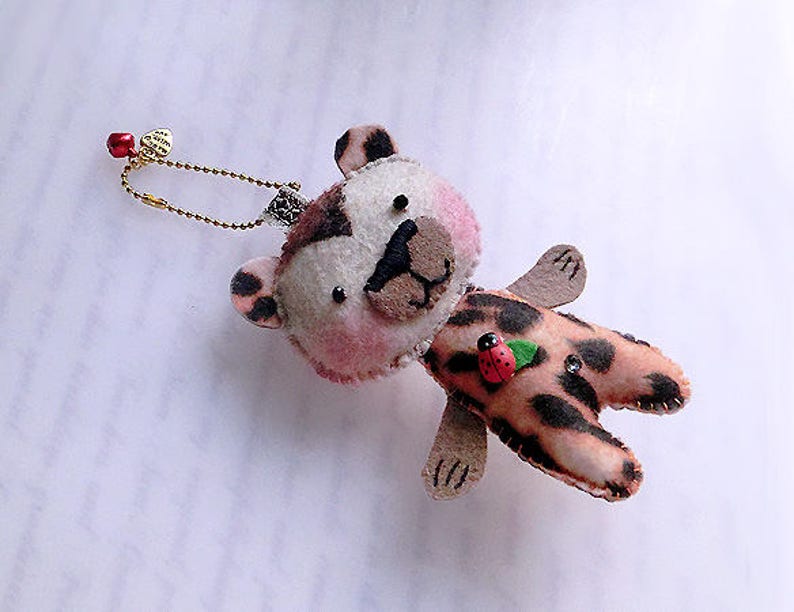 Ladybug Bear Bag Charm, Keys Chain, Bag accessory, Fur Bear image 3