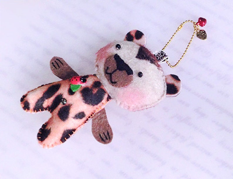 Ladybug Bear Bag Charm, Keys Chain, Bag accessory, Fur Bear image 2