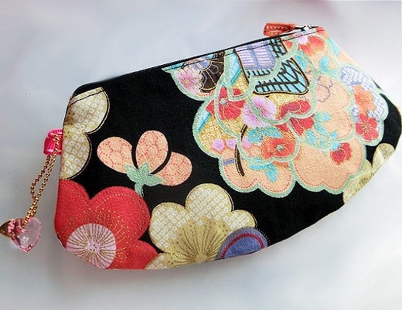Japanese Sakura Zipper Purse, Clutch Purse, Cosmetic Purse, Pencil Case image 5