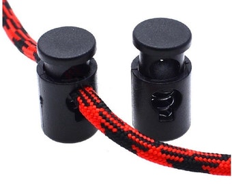 Wholesale Cord Lock with Spring / Black Plastic Cord Stoppers / Paracord Lock Size 22 x 11 mm / Cylinder Toggle Clip DIY Bulk ATC1206
