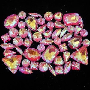 50 Pcs / Set of Mixed Shapes & Sizes Sew On Rhinestones | Silver Base Setting Crytal Beads | AB Colors Sew On Claw Rhinestones ATC9006