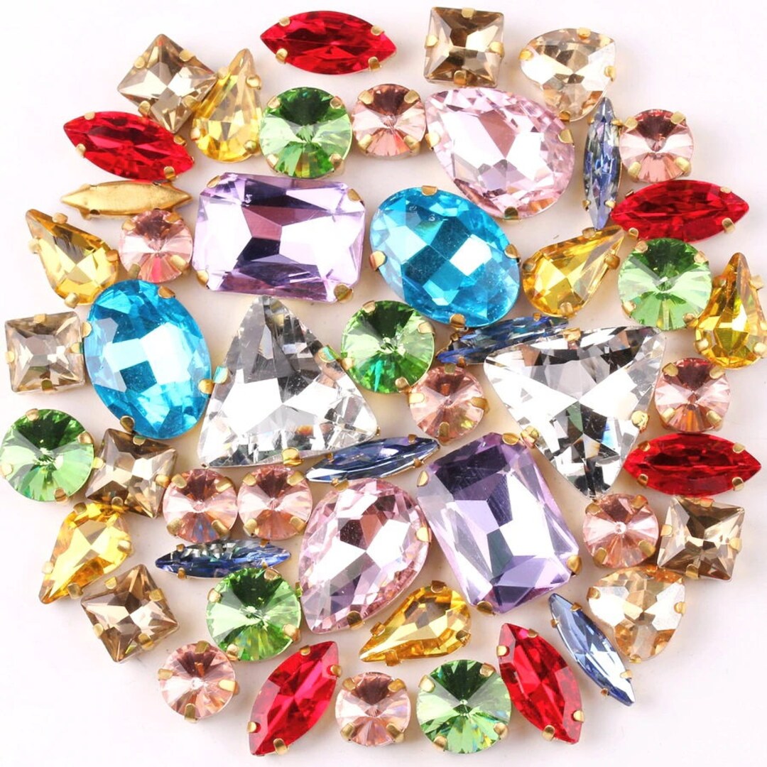 50 Pcs / Set of Mixed Shapes & Sizes Sew on Rhinestones | Gold Base ...