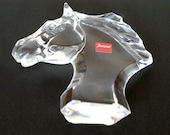 horse head vintage baccarat clear crystal tête de cheval animal figurine handcrafted collectible glass art sculpture made in France