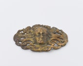 metal salvage brass plaque figurehead French antique art nouveau architectural metal decor to repurpose yard art furniture restoration rare
