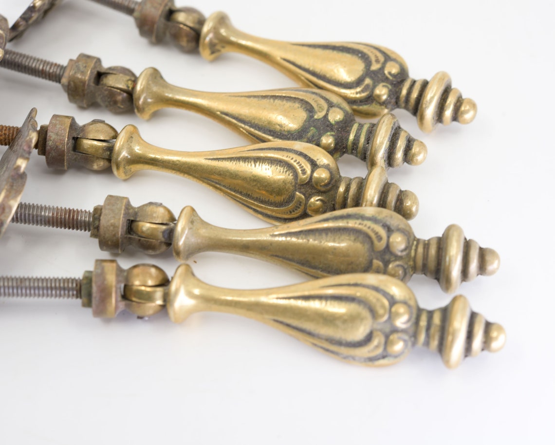 Dresser pulls handles French vintage brass long teardrop knobs Etsy