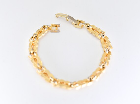 leaf bracelet French vintage link chain gold tone… - image 5