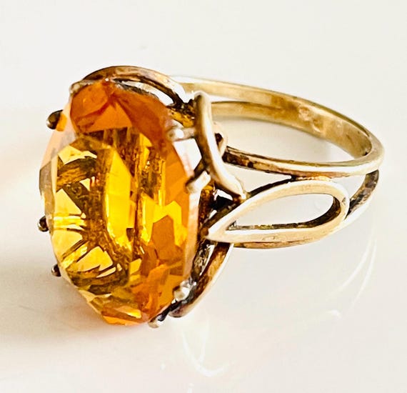 statement ring large orange oval faceted cabochon… - image 5