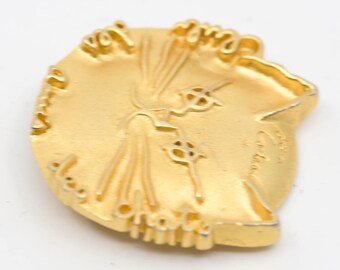 猫の頭のブローチ ジャン コクトー 金メッキ ブロンズ クラブ デ アミ