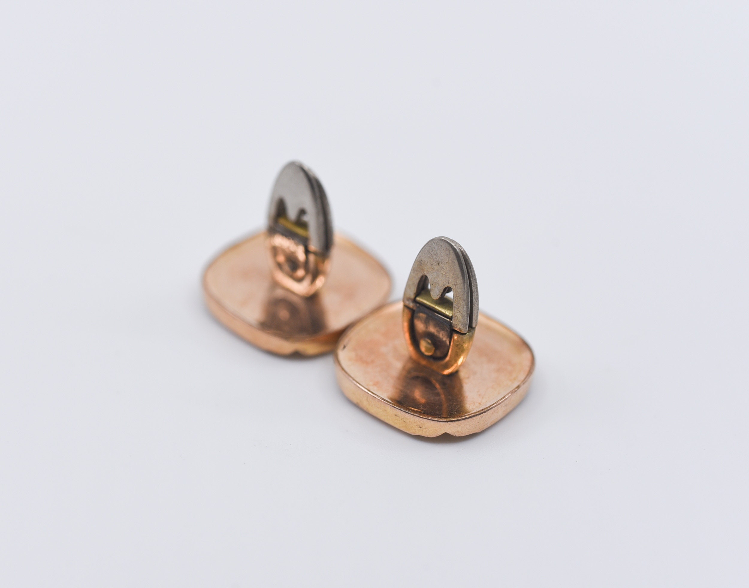 Boutons De Manchette Vintage Or émaillés Rouge - Marque Auckland Chandler Company, Années 1960