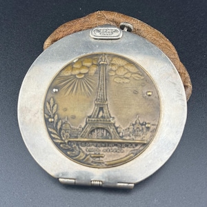 antique Eiffel Tower Paris souvenir old small coin pouch leather metal French vintage art deco money purse collectors numbered rare 1930s
